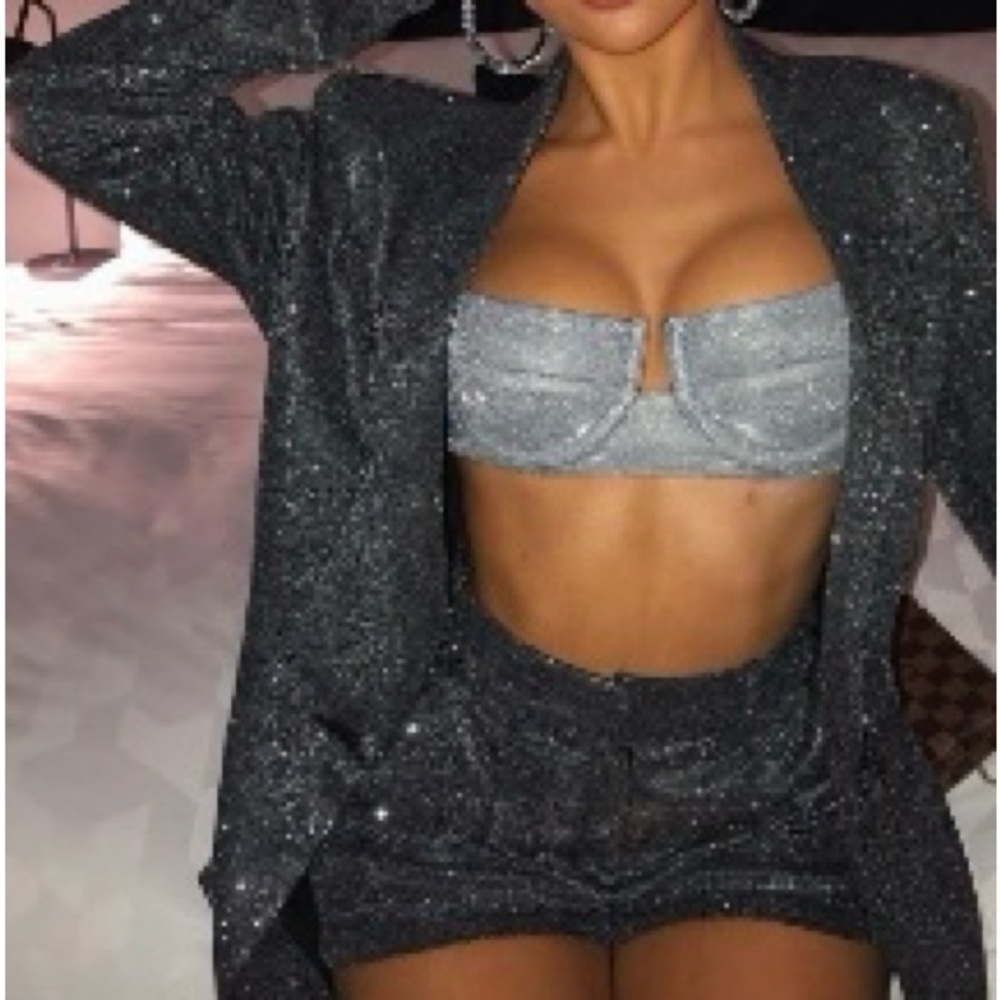 Silver glitter sexy short / Blazer set Style